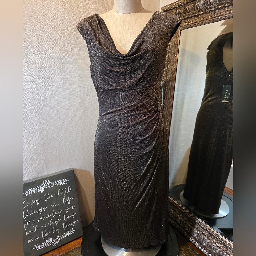 Lauren Ralph Lauren • Shimmering Metallic Brown Cocktail Dress. Sz 10.  NWT.